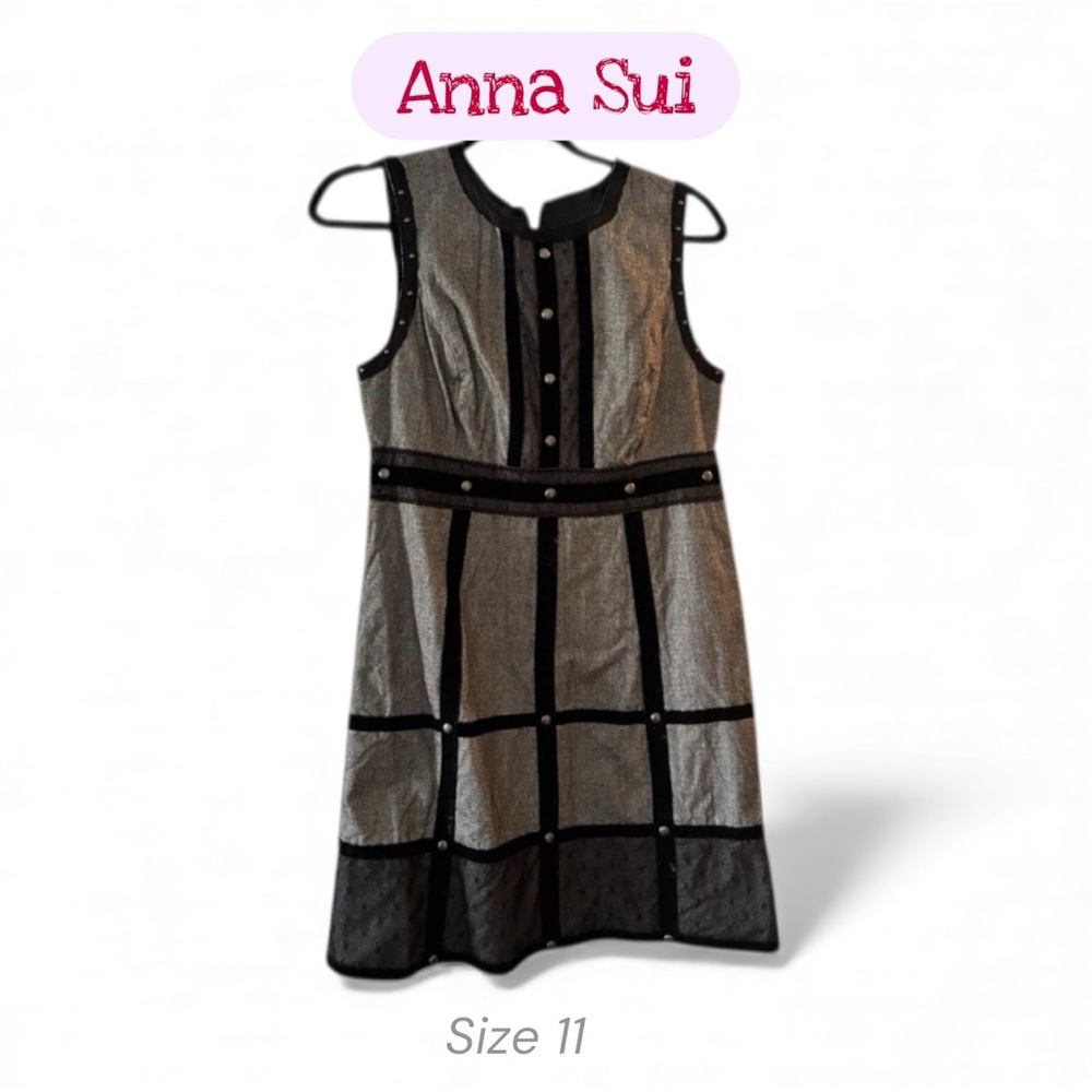 Elegant Anna Sui Black and Grey Mini Dress - Vintage size 11